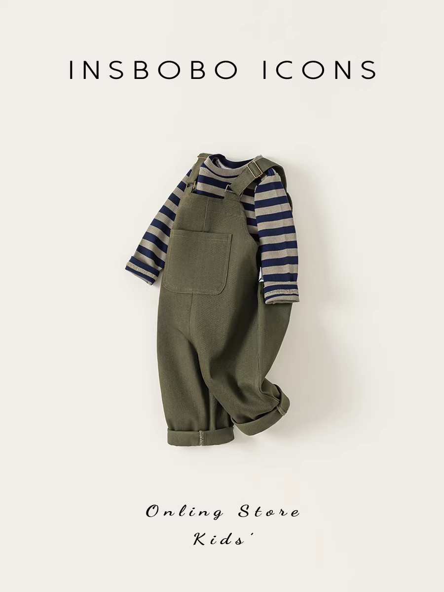 Bộ đồ thu đông INSbobo dành cho bé gái 2025, bộ đồ kẻ sọc phối màu mới cho bé trai, bộ đồ liền thân thời trang
