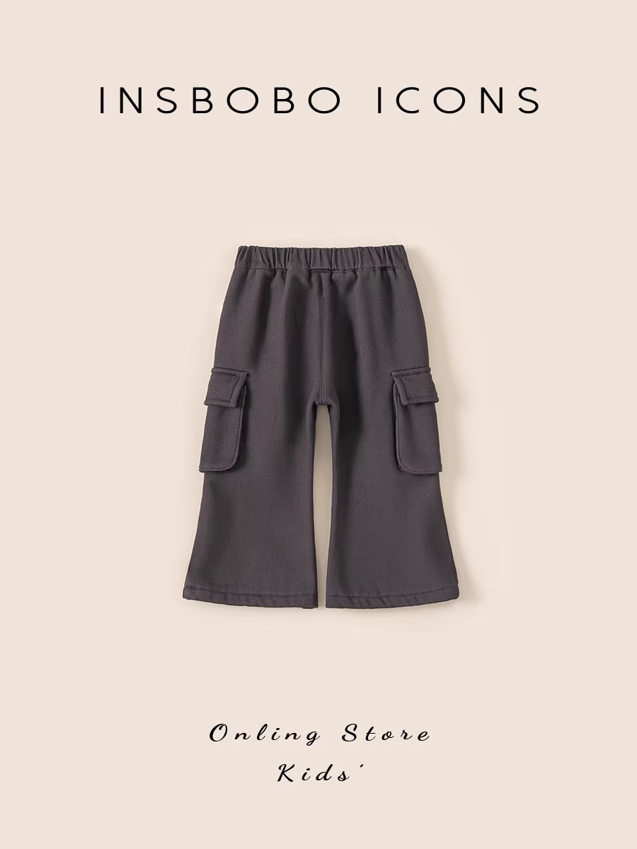 Quần bé gái INSbobo thu đông kiểu mới quần cargo nỉ trẻ em mùa đông 2025 quần dài trẻ em thời trang