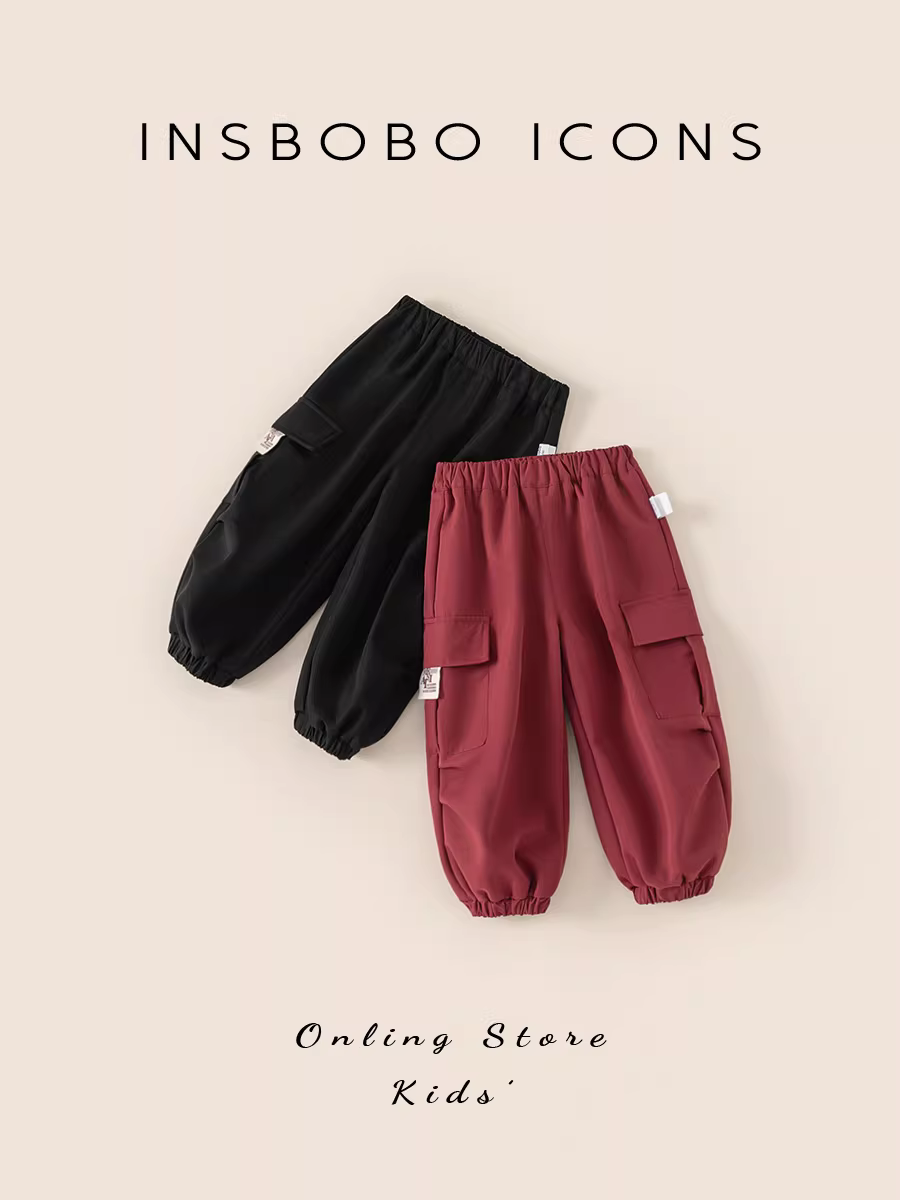 Quần INSbobo bé gái mùa đông 2025 kiểu mới mùa đông quần cargo bé trai thời trang quần jogger lót lông trẻ em