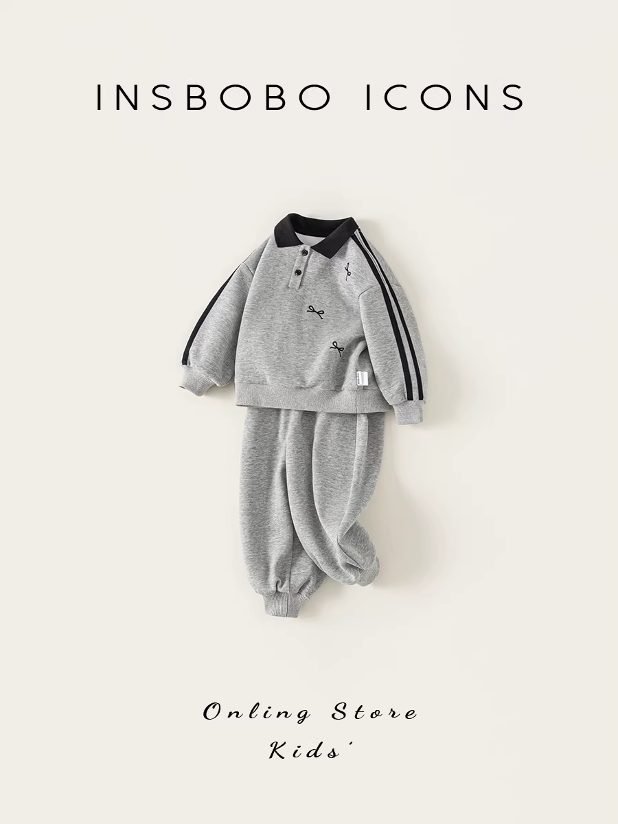Bộ đồ bé gái INSbobo thu đông 2025, áo sweatshirt hai mảnh thời trang xuân thu cho bé gái nhỏ