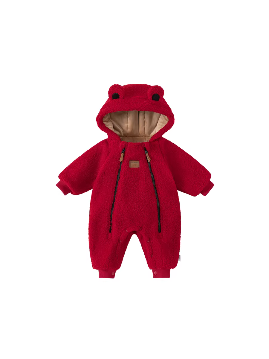 INSbobo quần áo mùa thu đông cho bé mùa đông mới cho bé áo liền quần lót lông cừu sơ sinh quần áo Giáng sinh màu đỏ