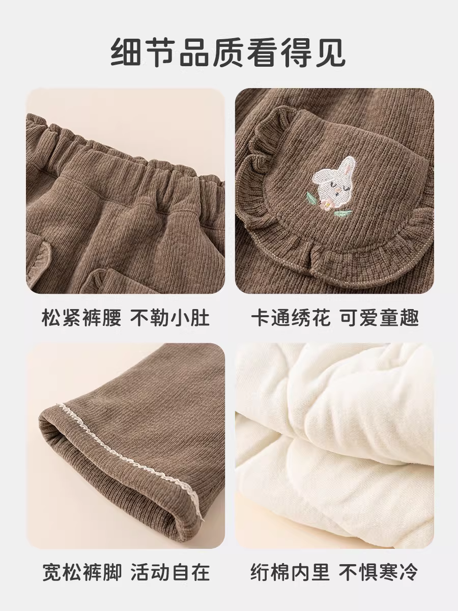 Quần bé gái INSbobo mùa đông 2025 kiểu mới, quần cotton trẻ em, quần may chần bông thời trang, quần trẻ em cá tính