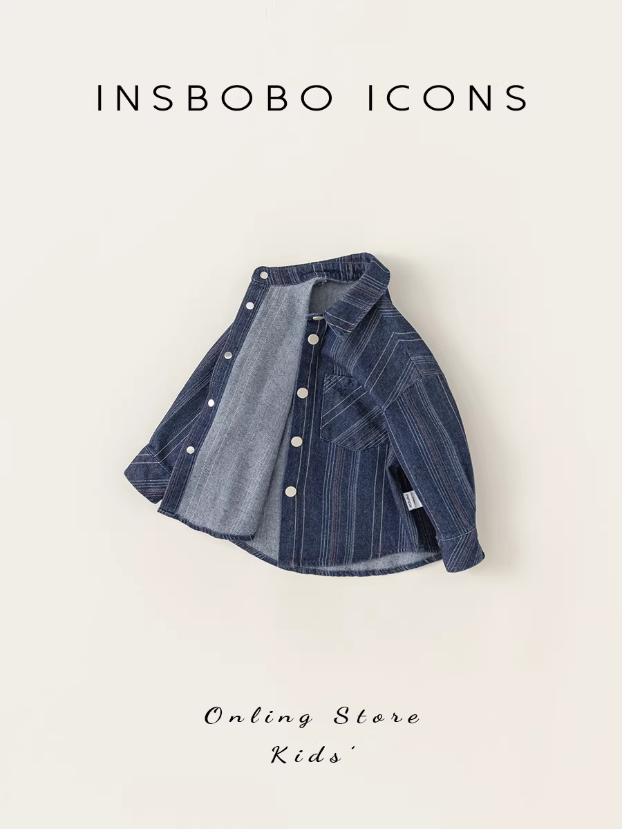 Áo sơ mi bé trai INSbobo, áo blouse bé trai, áo denim trẻ em thu đông 2025, quần áo trẻ em xuân thu