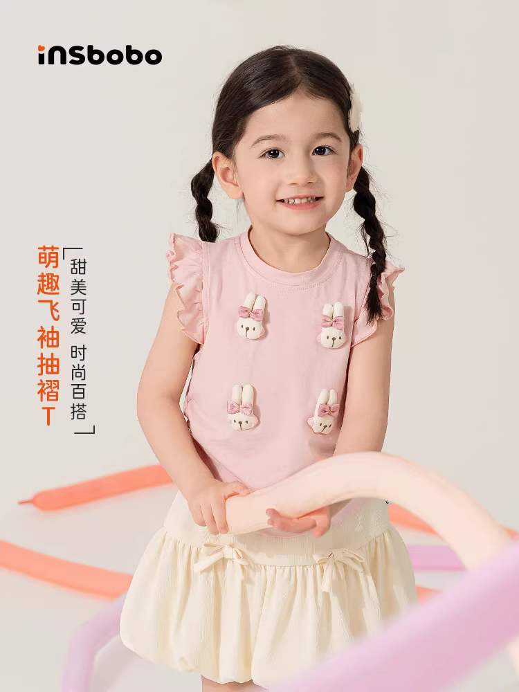 INSbobo áo thun ngắn tay trẻ em mùa hè 2025 kiểu mới dành cho bé gái, áo bé gái, quần áo mùa hè cho bé, quần áo trẻ em