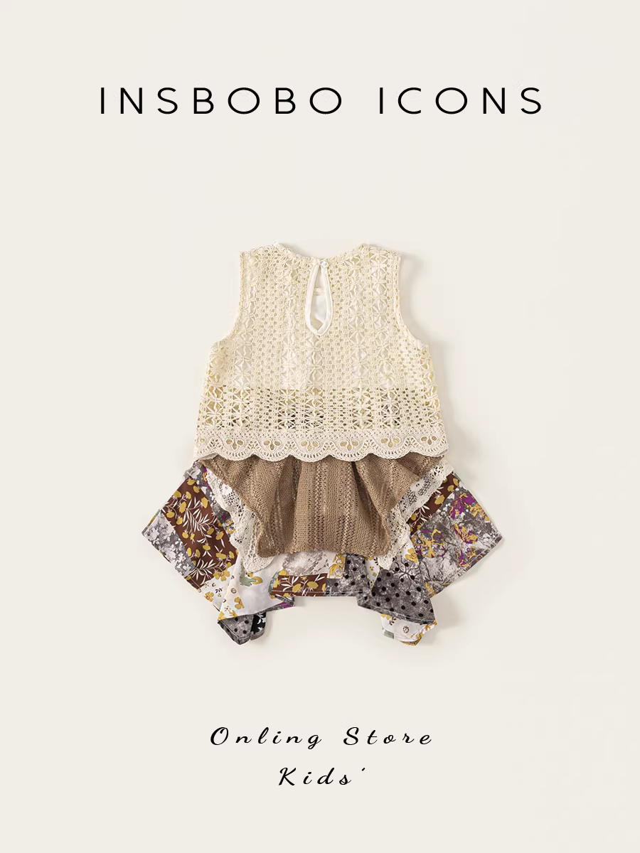 Bộ trang phục hè INSbobo cho bé gái, quần áo trẻ em, áo gile hai mảnh, thời trang hè sớm 2025