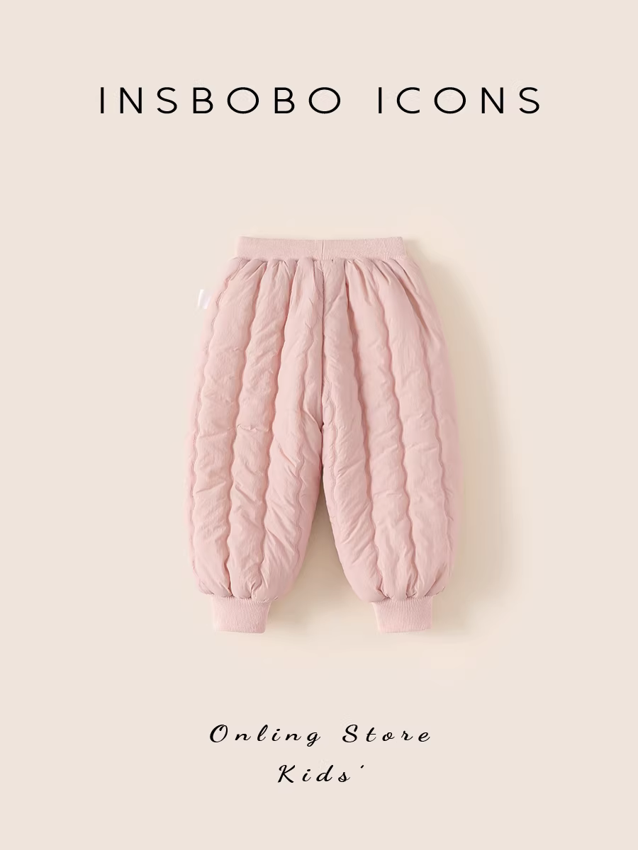 Quần bé gái INSbobo, quần cotton dày giữ ấm mùa đông 2025 kiểu mới, quần dài bé mặc mùa thu đông lót lông cừu