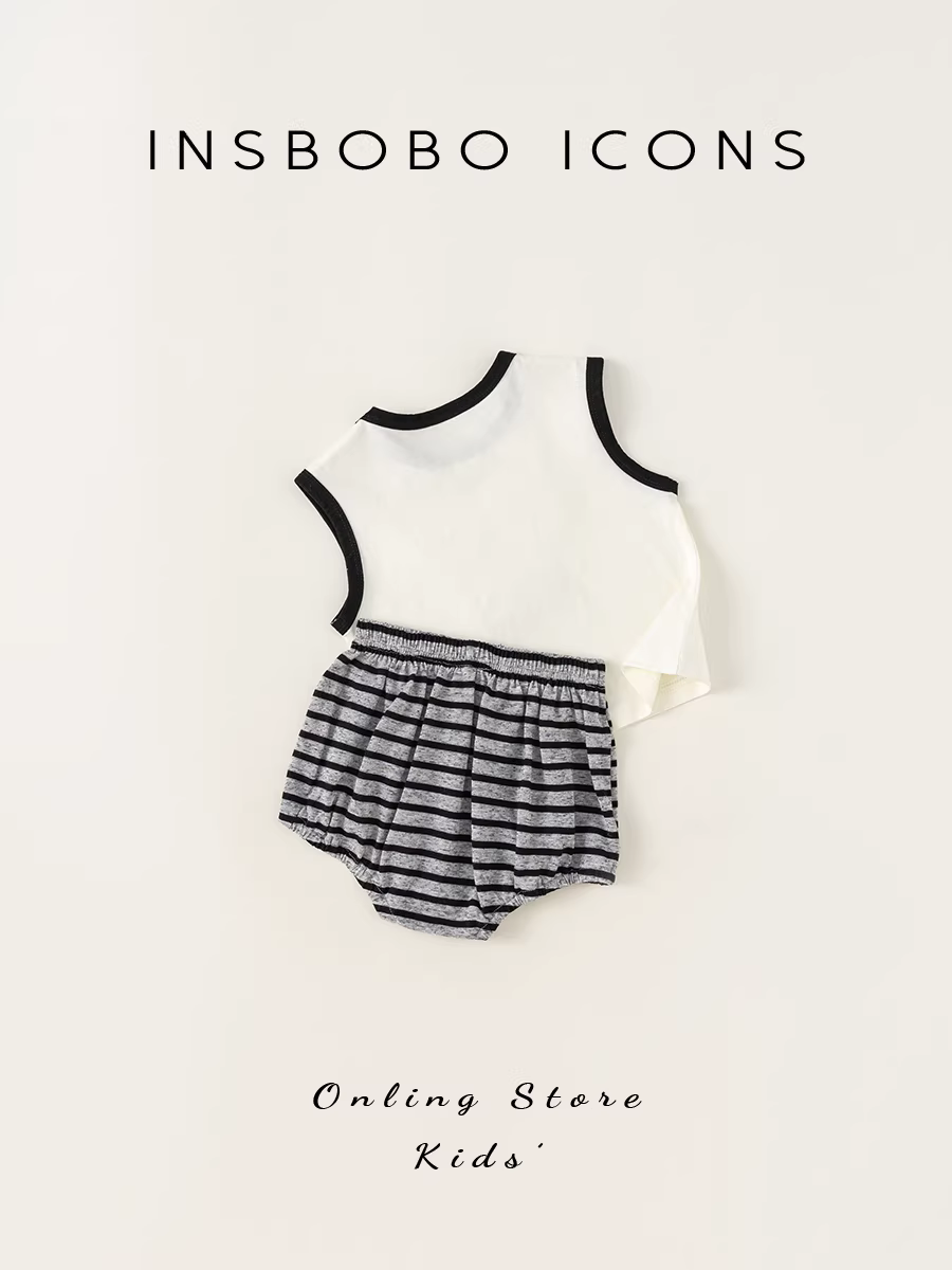 Bộ đồ hè INSbobo cho bé 2025 kiểu mới, bộ hai mảnh cho bé trai, quần áo dễ thương cho bé gái, thời trang hè trẻ em