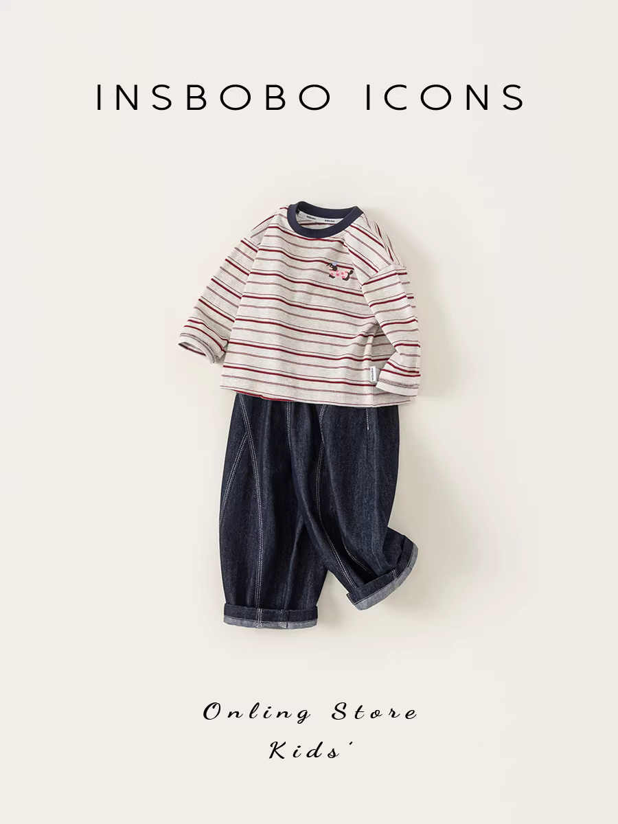 Bộ đồ INSbobo dành cho bé gái 2025, áo thời trang thu đông cho bé trai, quần jeans trẻ em phong cách thu đông