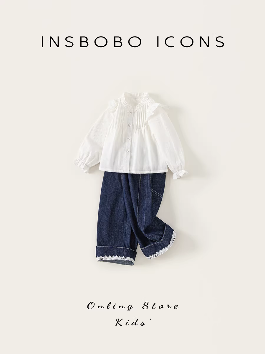 Quần INSbobo bé gái thu đông 2025, bộ đồ trẻ em, áo sơ mi bé, quần jean thời trang, trang phục xuân thu