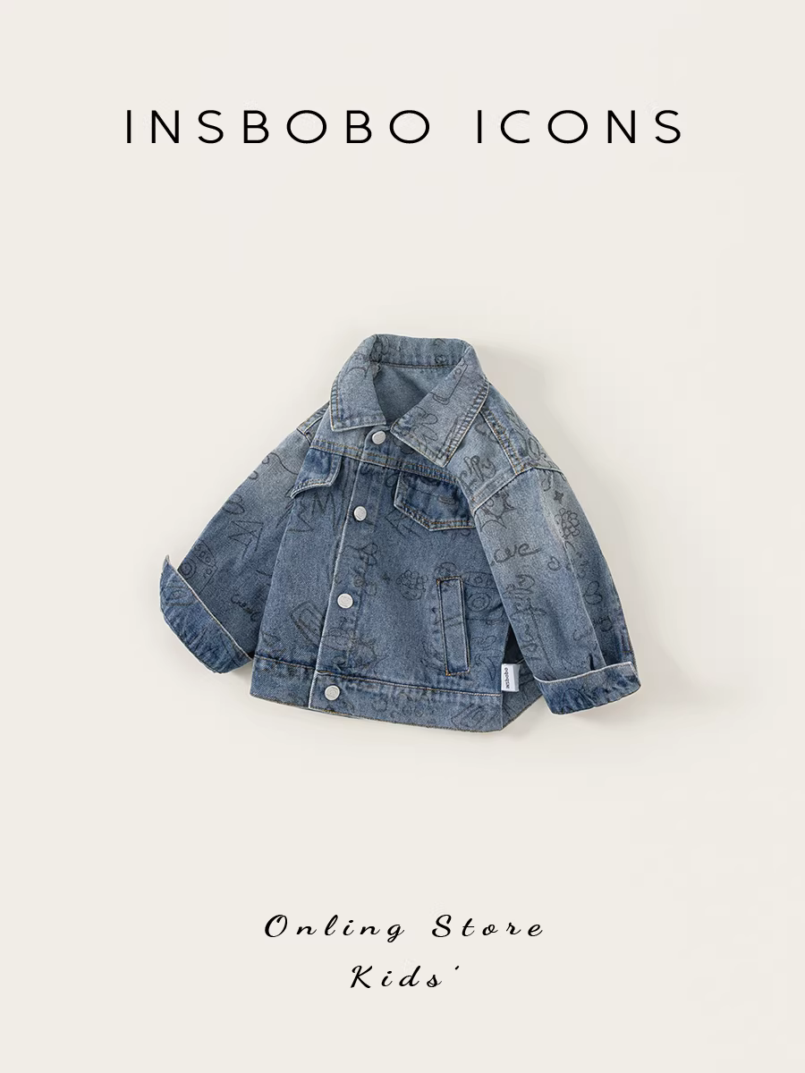 Áo khoác bé trai INSbobo mùa xuân thu 2025 kiểu mới, áo khoác denim bé trai thời trang, quần áo trẻ em mùa thu