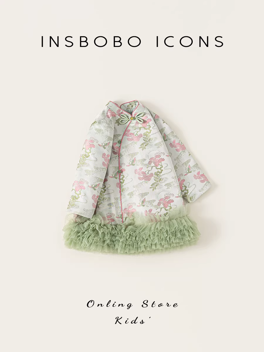 Váy sườn xám thu đông INSbobo kiểu Trung Hoa mới 2025, trang phục mùa thu phong cách dân tộc Hanfu cho bé gái