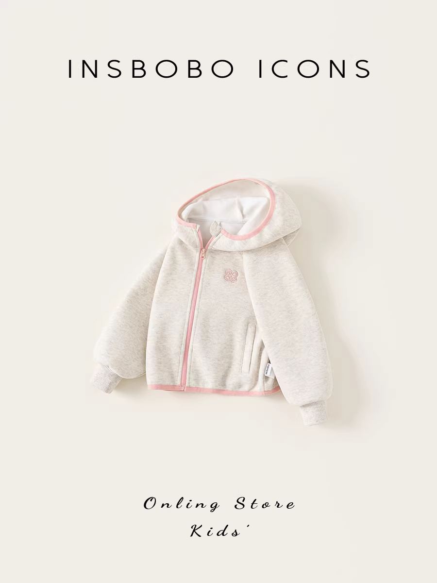 Áo khoác bé gái INSbobo trang phục đầu thu 2025 áo khoác có mũ trẻ em mới mùa thu áo len bé
