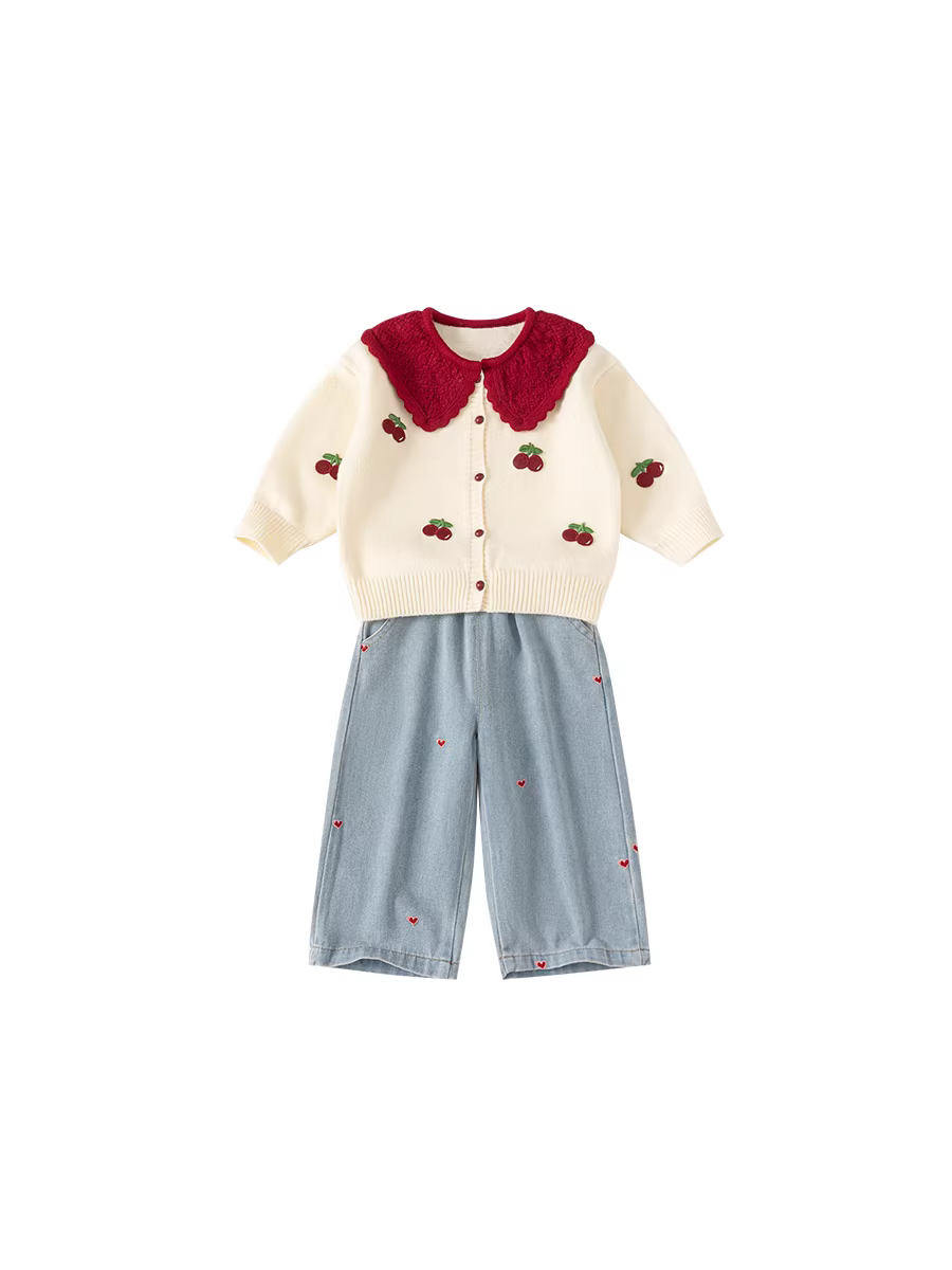 Bộ đồ bé gái INSbobo mùa đông 2025 kiểu mới, áo thời trang trẻ em, quần jeans ống thẳng mùa thu đông