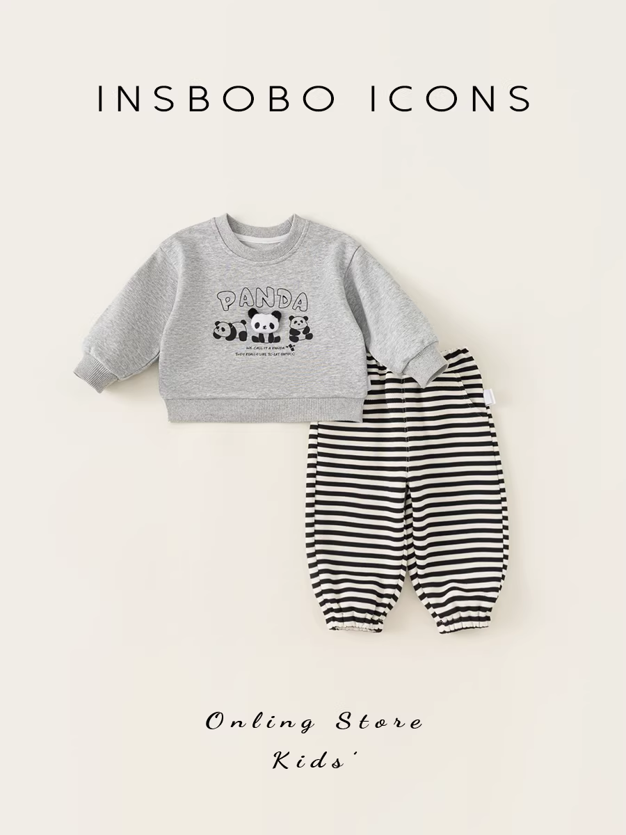 Bộ đồ thu đông INSbobo cho bé trai, áo nỉ trẻ em, bộ đồ hai mảnh tay dài mùa thu mới 2025 cho bé gái, phong cách thường ngày
