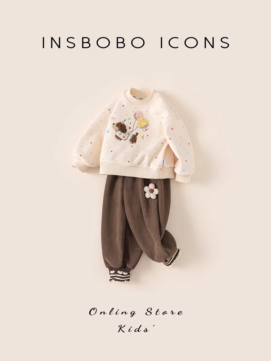 Quần bé gái INSbobo mùa đông 2025 kiểu mới, bộ dày dặn thời trang, áo ấm mùa thu đông cho trẻ em