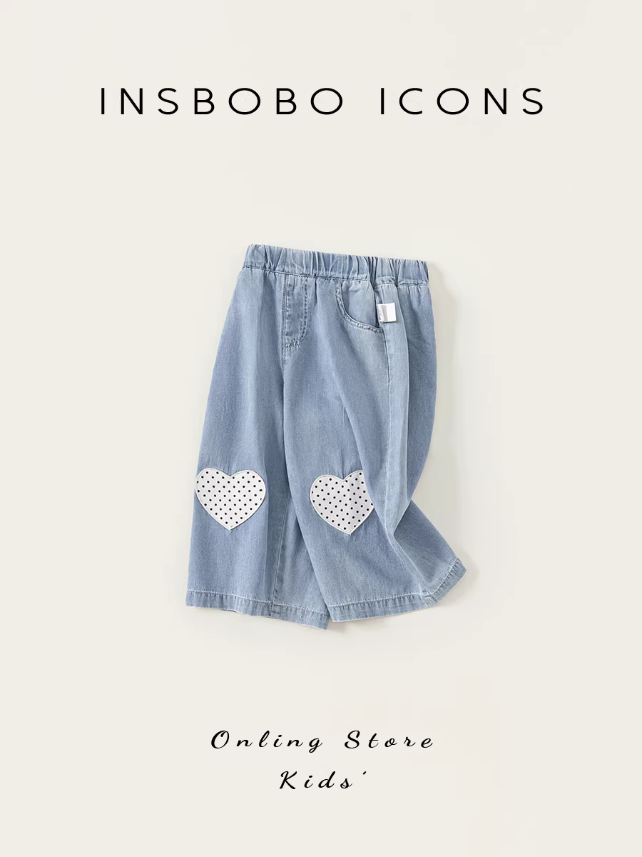 Quần INSbobo cho bé gái, trang phục mùa hè 2025, quần jeans trẻ em thời trang, quần ống đứng trẻ em, quần áo mùa hè cho bé