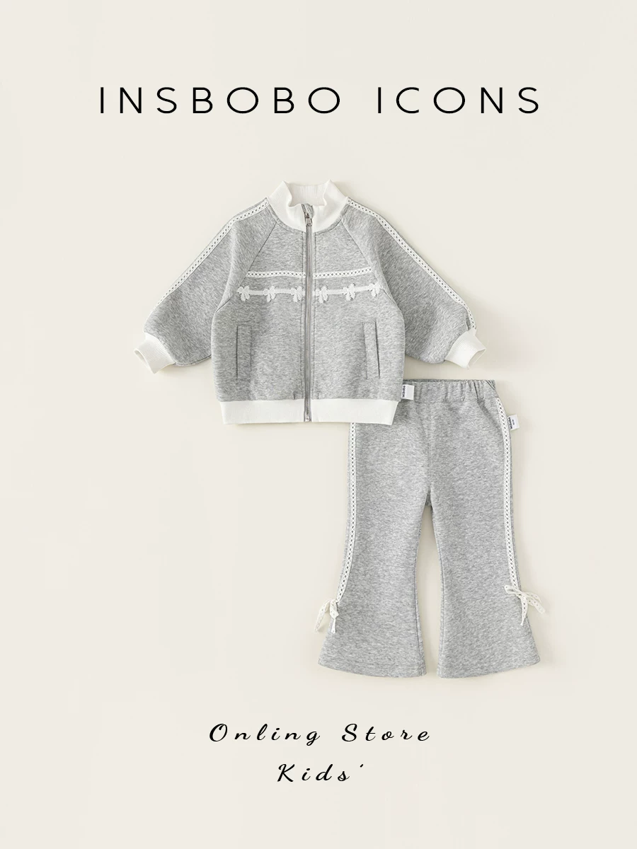 Bộ đồ hai mảnh thời trang INSbobo cho bé gái, mùa xuân thu 2025, trang phục thu mới cho bé, áo dài tay mặc thường ngày