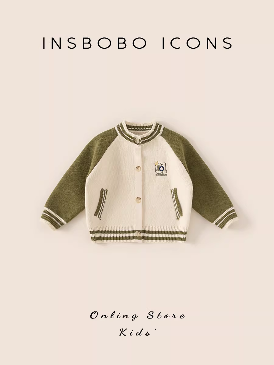 Áo len trẻ em INSbobo mùa xuân thu 2025, áo len dệt kim thường ngày cho bé gái, áo khoác cardigan đơn giản mùa thu cho bé trai