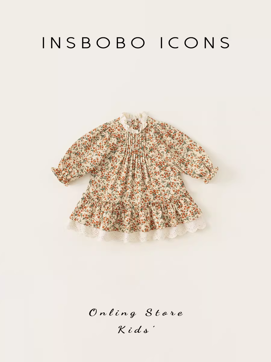 Váy bé gái INSbobo, váy hoa trẻ em, kiểu mới thu 2024, váy công chúa bé gái thời trang, váy thu thời thượng