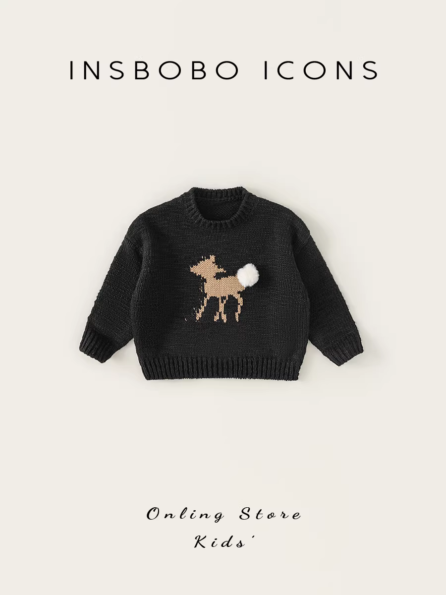 Áo len bé gái INSbobo, áo len bé trai, áo thun hoạt hình trẻ em, kiểu mới thu đông 2025, áo len bé gái