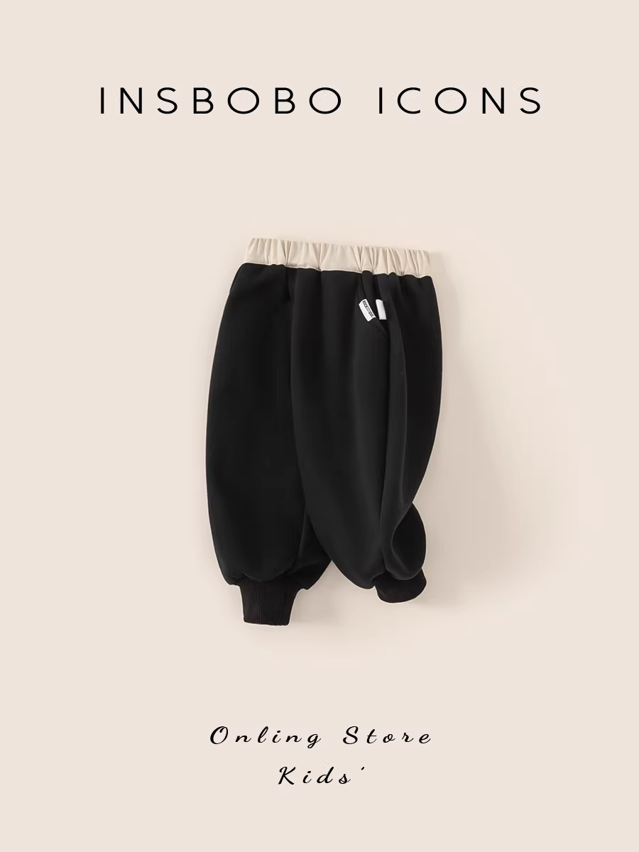 Quần INSbobo bé trai mùa đông 2025 kiểu mới quần thể thao bé gái quần jogger giữ ấm lót lông cừu mùa thu đông