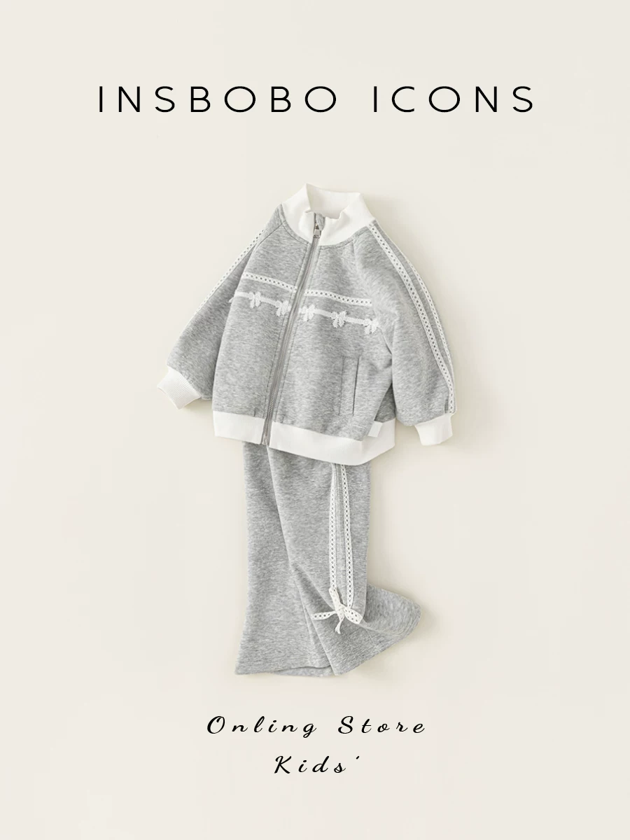 Bộ đồ hai mảnh thời trang INSbobo cho bé gái, mùa xuân thu 2025, trang phục thu mới cho bé, áo dài tay mặc thường ngày