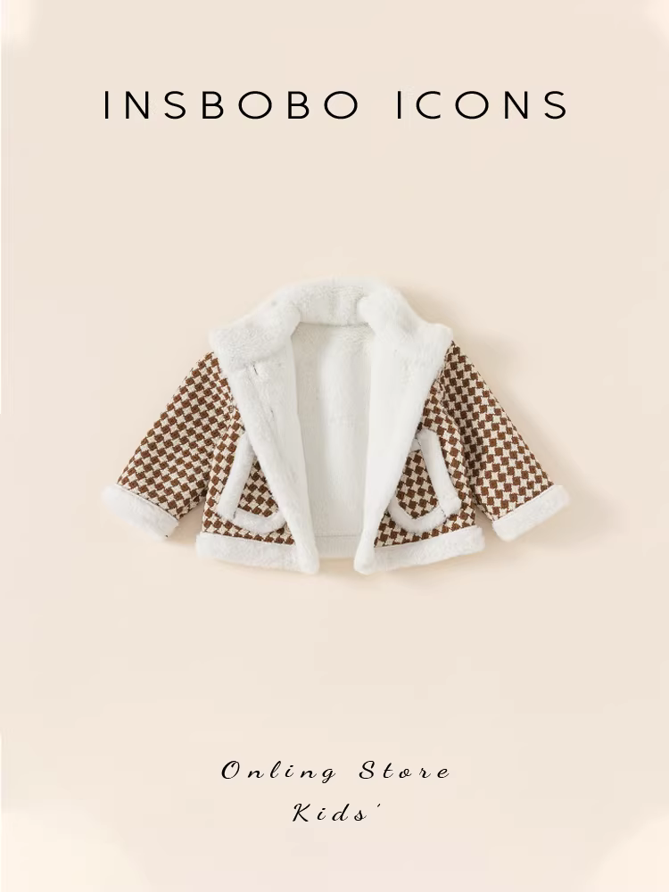 Áo khoác nỉ trẻ em INSbobo, áo khoác cotton thu đông bé trai, áo khoác cotton kẻ caro mới 2024, áo khoác cotton bé gái