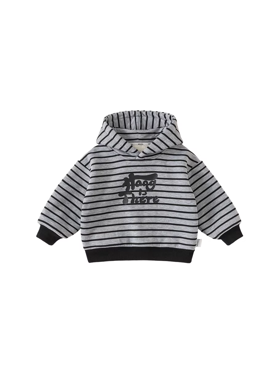 Áo len bé trai INSbobo thu đông 2025 kiểu mới, áo thun kẻ sọc lót lông cừu giữ ấm mùa đông cho trẻ em