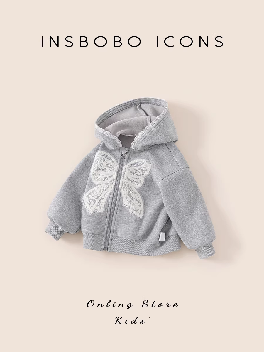 Áo khoác mùa đông INSbobo cho bé gái mới năm 2025, áo nỉ dày giữ ấm, kiểu liền thân thời trang