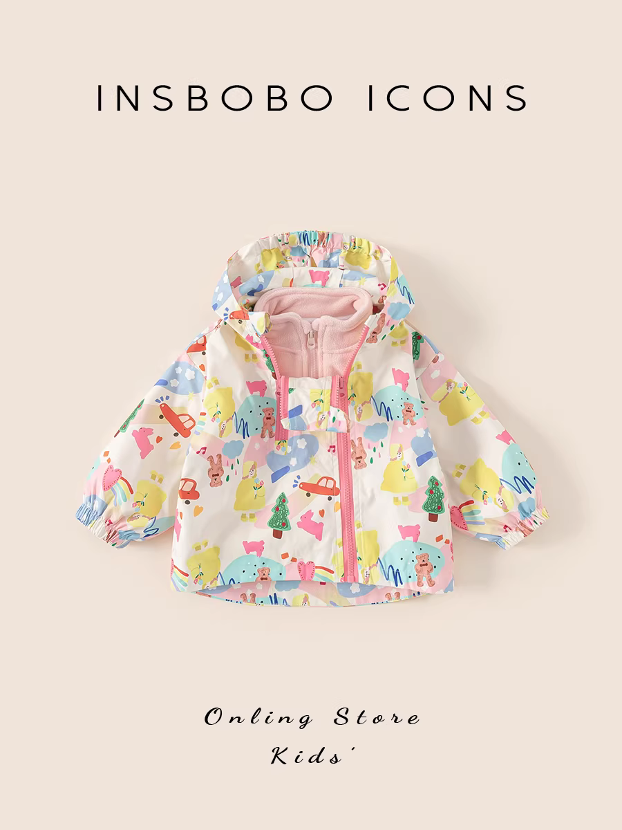 Bộ đồ bé gái INSbobo thu đông 2025, áo khoác ba trong một, quần áo trẻ em, trang phục mùa thu