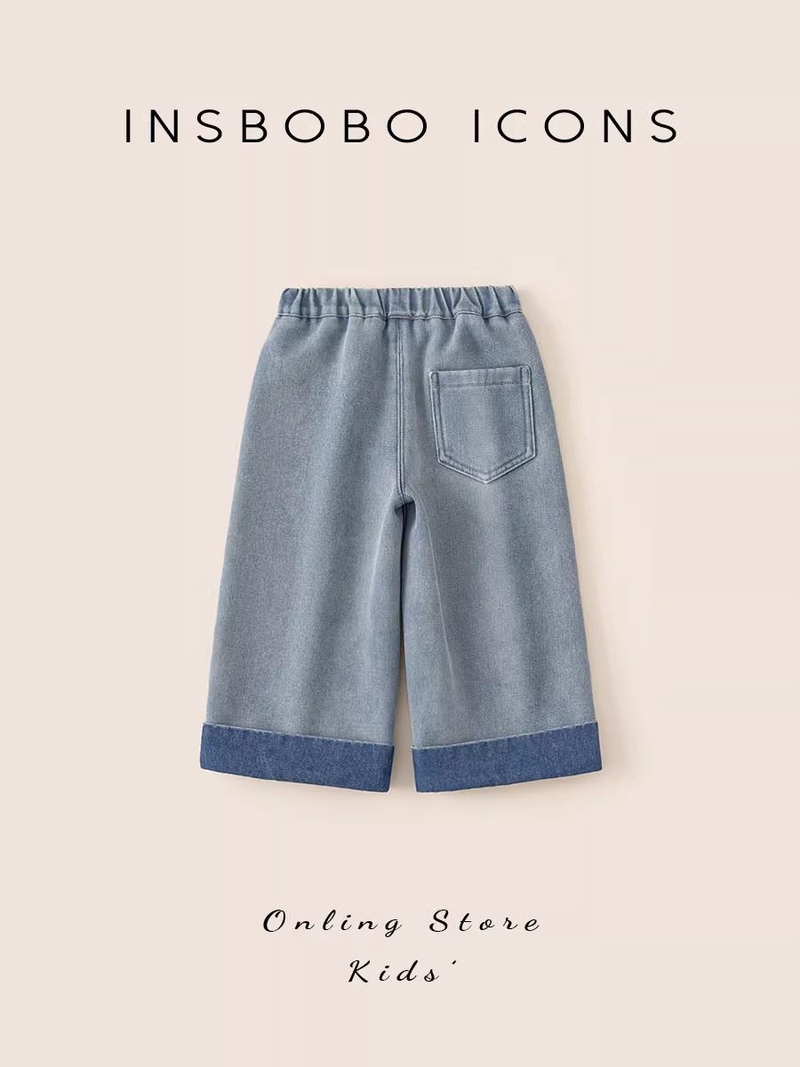 Quần trẻ em INSbobo thu đông 2025 bộ sưu tập thu mới quần bò bé gái quần ống đứng dài
