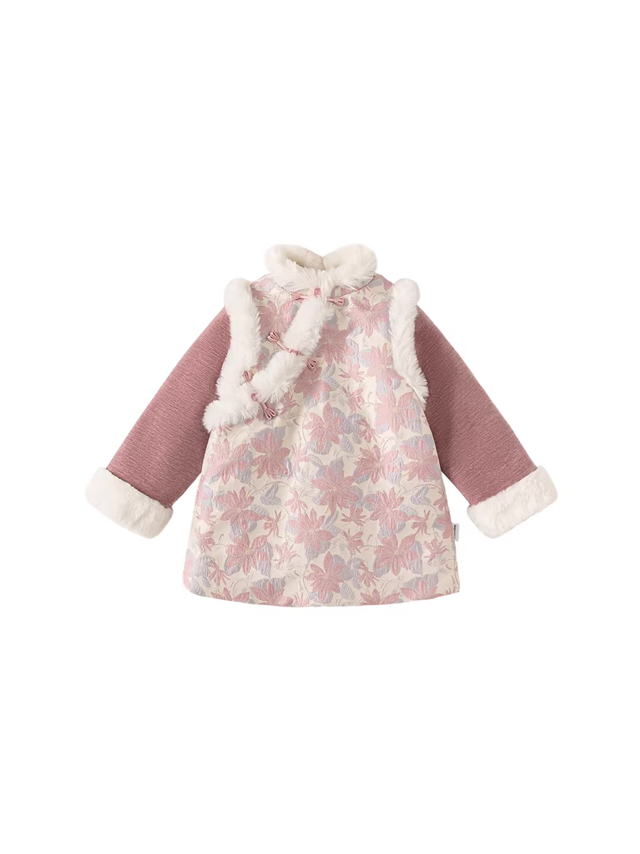 Bộ đồ Hanfu mùa đông cho bé gái, kiểu Tang mới, phong cách Trung Hoa, trang phục Tết thiếu nhi, váy sinh nhật đầu tiên cho bé gái, chất liệu dày dặn, quần áo Tết