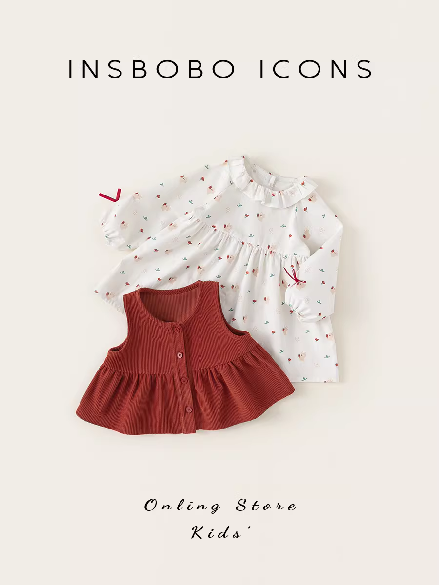 Bộ đồ thu đông INSbobo cho bé gái, mẫu mới 2025, đầm hoa mùa thu cho bé sơ sinh, bộ hai mảnh