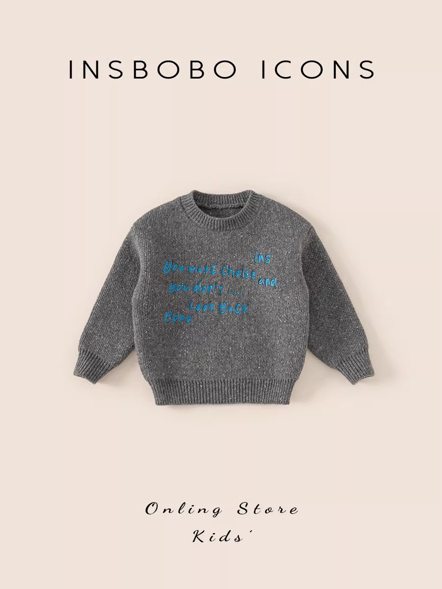 Áo len trẻ em INSbobo 2025 mẫu mới xuân thu, chất liệu dệt kim thường ngày, áo dày cho bé trai, quần áo thu cho bé gái
