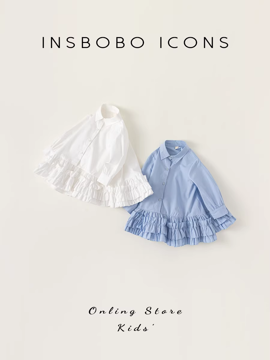 Váy bé gái INSbobo thu đông 2025 kiểu mới, váy công chúa thời trang, váy sơ mi bé gái