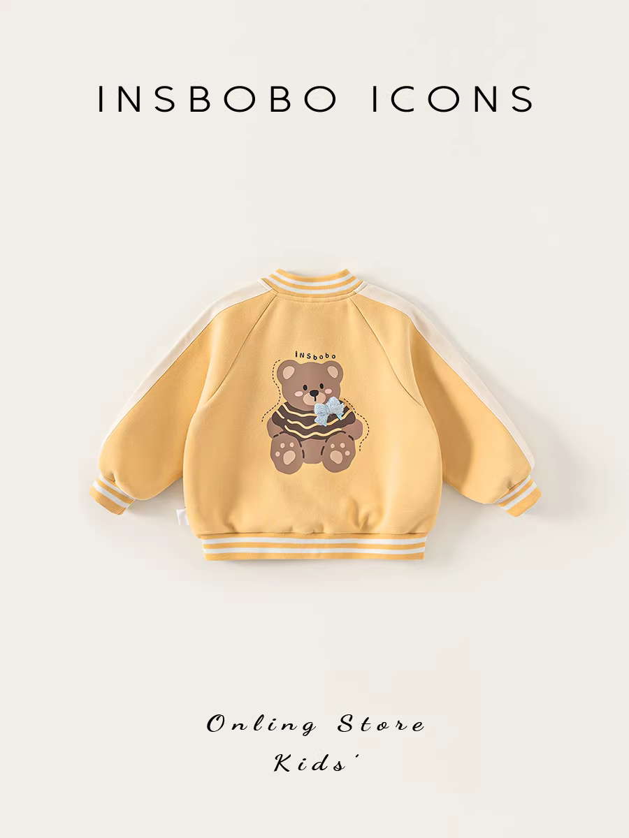 Áo khoác bé gái INSbobo mùa thu, áo khoác bóng chày cho bé gái 2025, quần áo mùa xuân thu mới, thời trang trẻ em, quần áo trẻ em hợp xu hướng