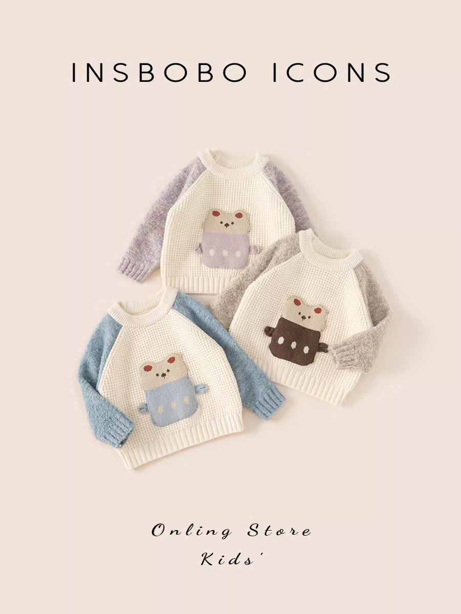 Áo len bé gái INSbobo thu đông 2025 kiểu dáng thời trang phối màu áo len bé trai tay dài