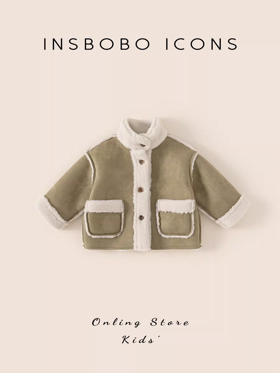 Áo khoác ngoài trẻ em INSbobo, áo lông tích hợp phong cách mùa đông cho bé gái, quần áo mùa đông ấm áp đa năng cho bé trai
