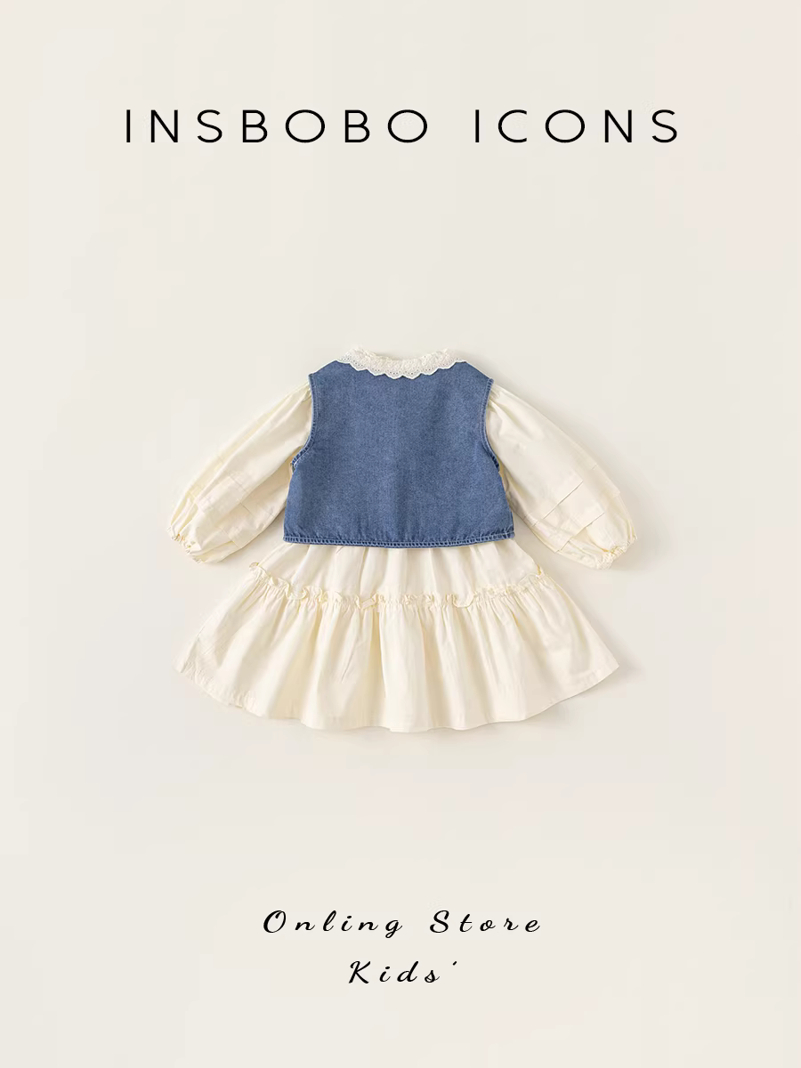 Bộ trang phục thu đông INSbobo cho bé gái 2025, kiểu dáng vest và váy hai mảnh, thời trang, năng động.