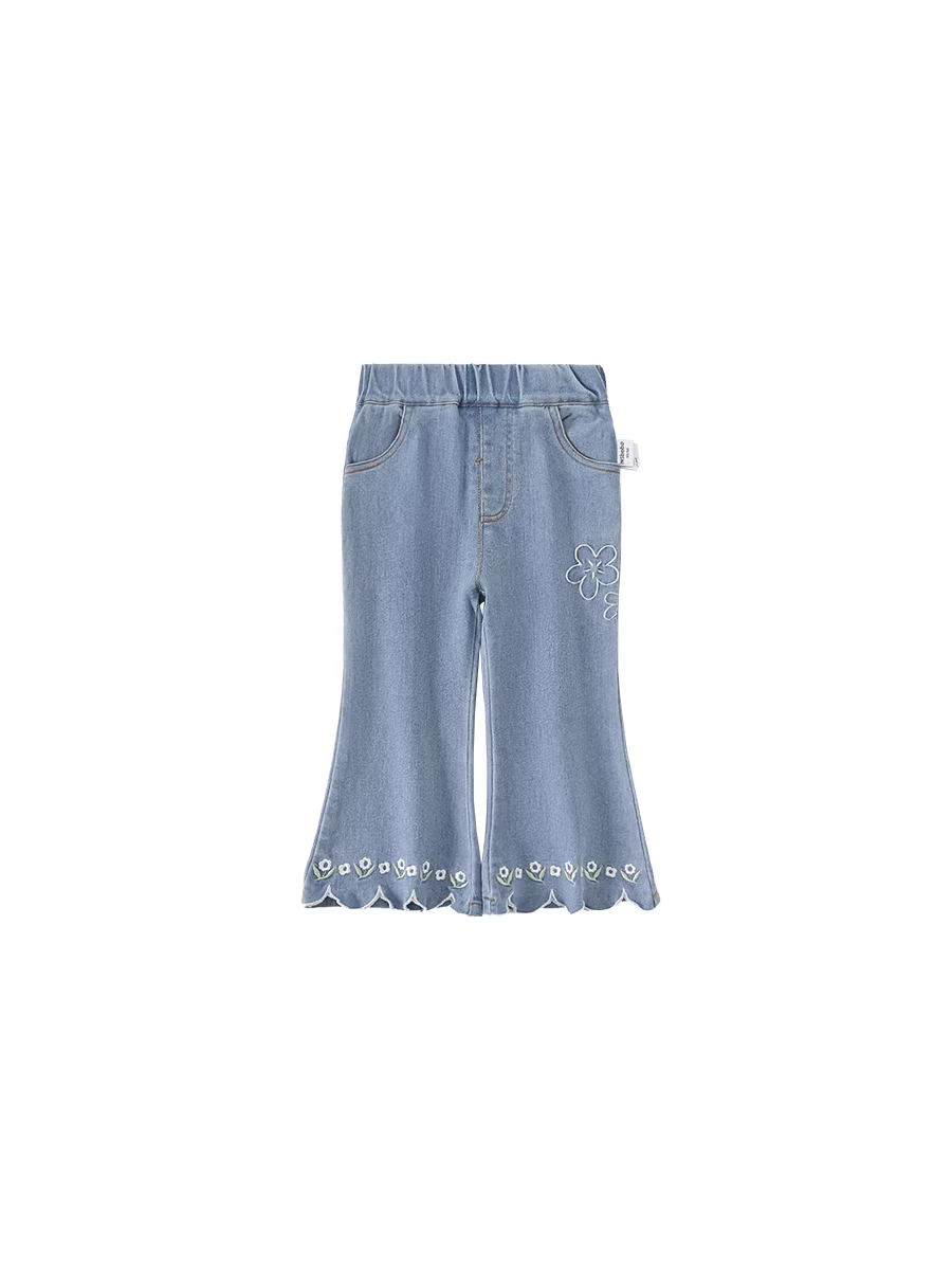 Quần bé gái INSbobo kiểu mới thu 2025, quần jeans trẻ em thời trang, quần chuông bé gái mùa thu