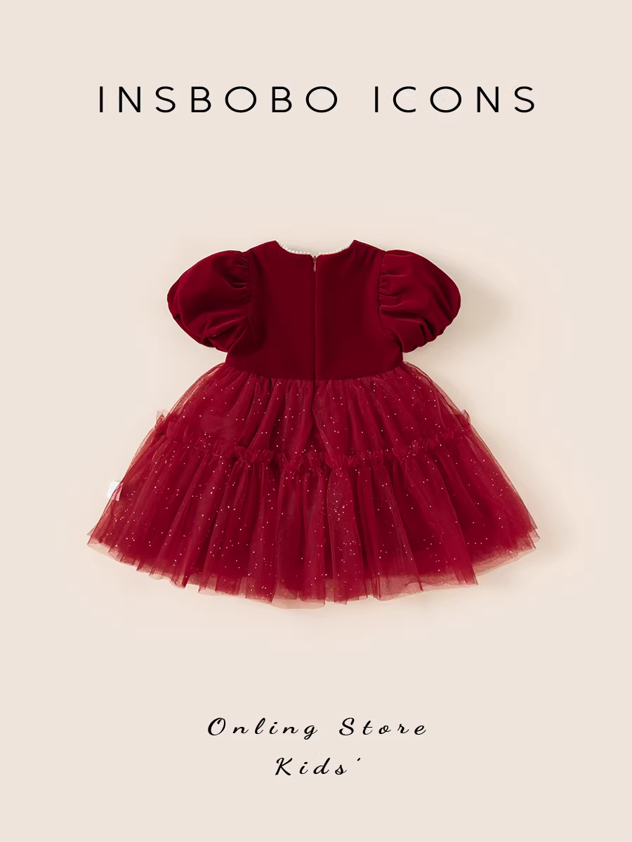 Váy bé gái INSbobo, váy công chúa thời trang, quần áo mùa đông 2025, váy bé gái một tuổi lót lông cừu, mùa thu đông