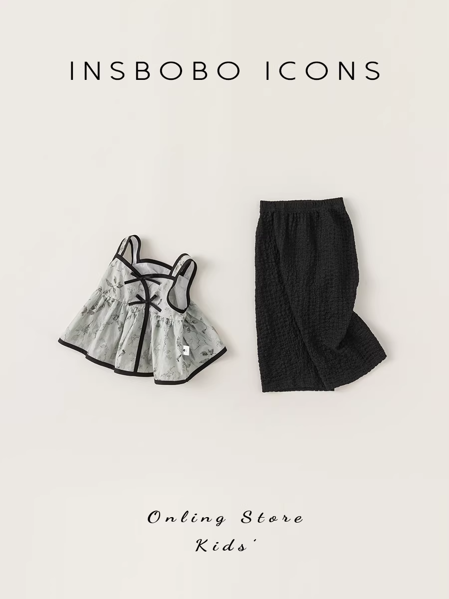 Bộ vest thời trang phong cách Trung Quốc mới cho bé gái INSbobo, bộ hai mảnh áo gile họa tiết hoa ngọt ngào, trang phục mùa hè mẫu mới 2025