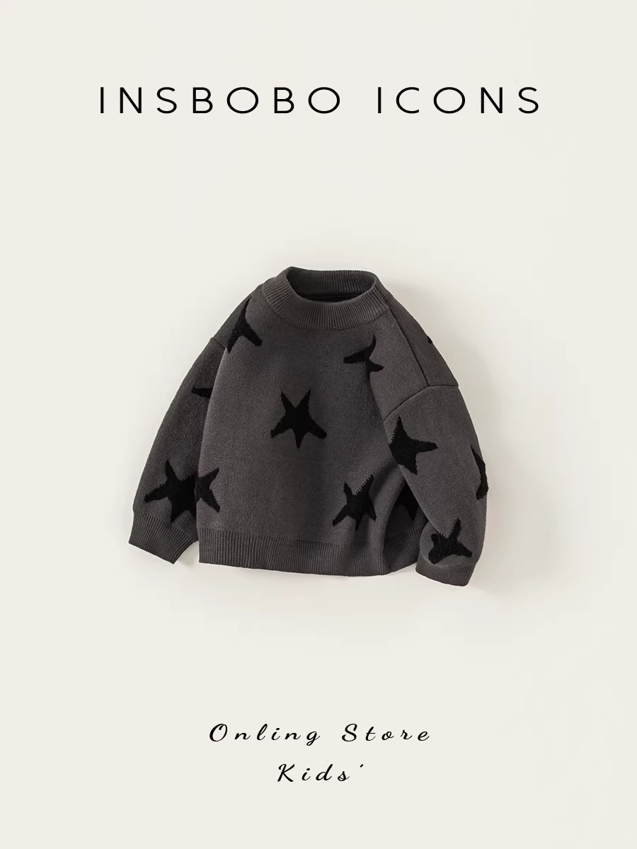 Áo len bé trai INSbobo thu đông, áo dệt kim jacquard trẻ em, mẫu mới xuân thu 2025, áo bé thời trang trẻ em