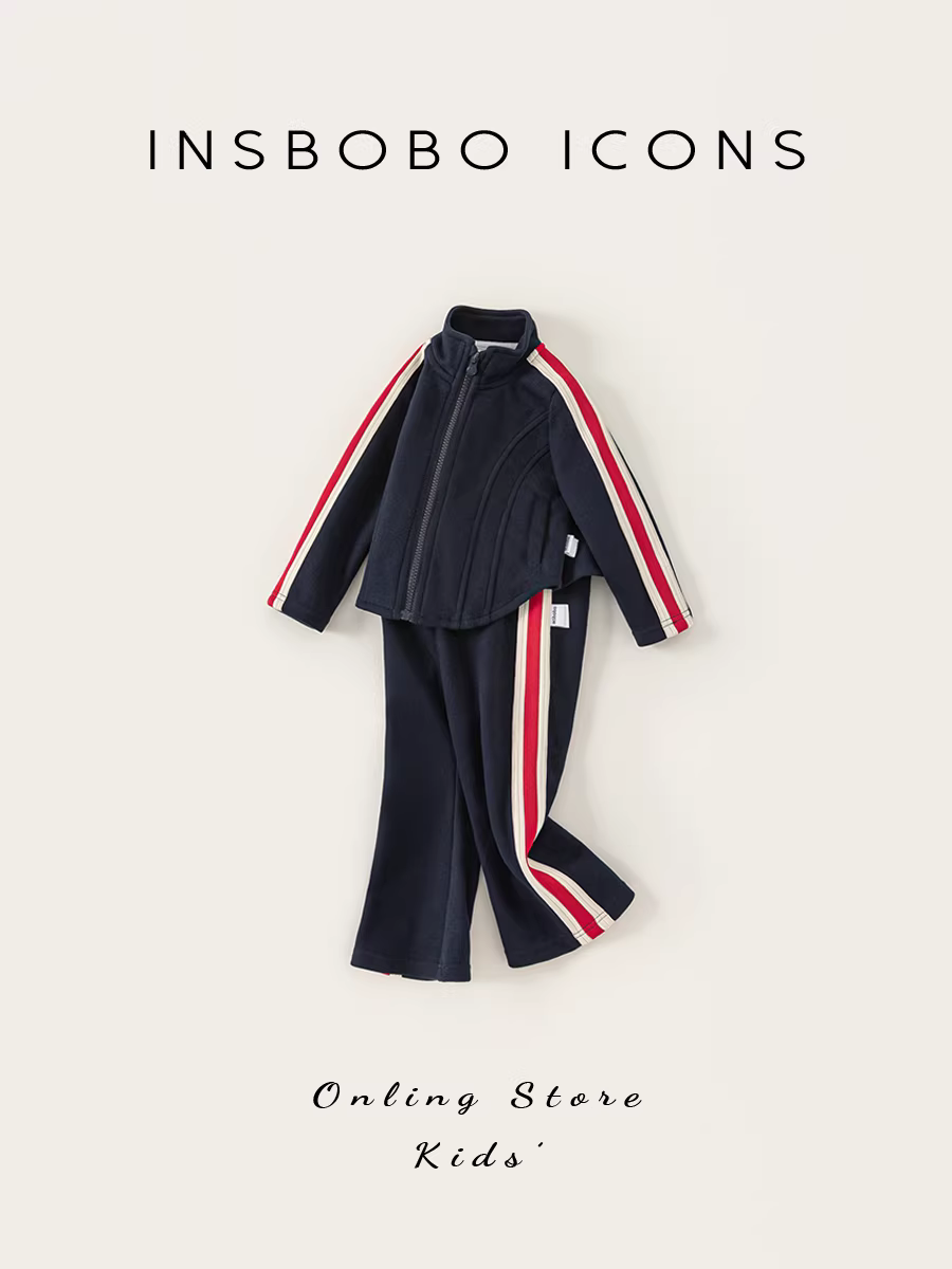 Bộ đồ thể thao bé gái INSbobo thu đông 2025, bộ đồ trẻ em xuân thu, quần áo trẻ em thời trang