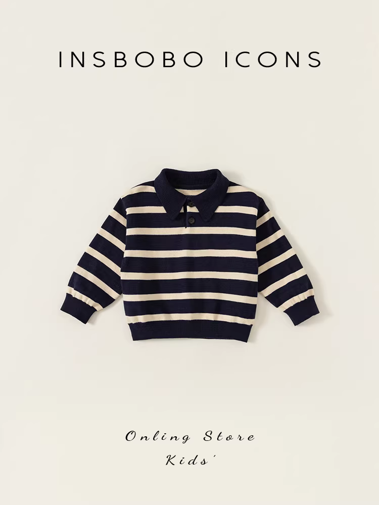 Áo len bé gái INSbobo thu đông 2025, áo thun sọc bé trai xuân thu, quần áo trẻ em