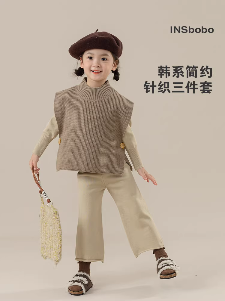 Bộ vest ba món cho bé gái, kiểu mới thu đông 2025, quần áo thời trang cho bé gái, trang phục thu đông