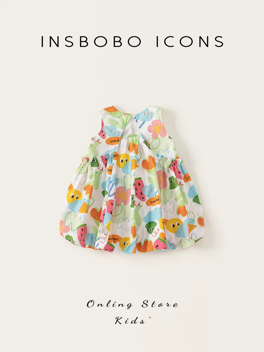 Váy bé gái INSbobo, chân váy trẻ em, kiểu mới hè 2025, váy họa tiết graffiti thời trang cho bé gái, váy hè cho bé