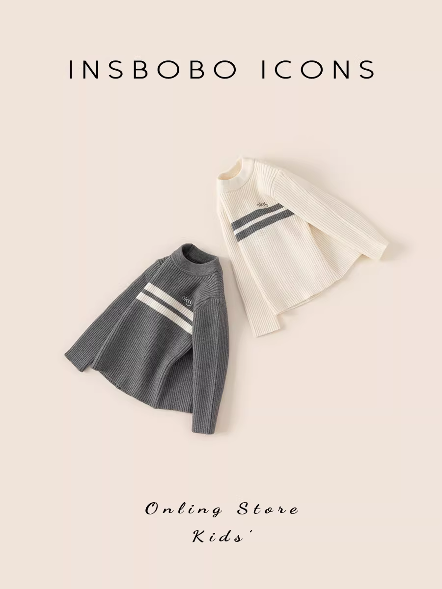 Áo len bé trai INSbobo 2025 mẫu mới thu đông, áo len dệt kim sọc trẻ em, áo bé gái mùa thu