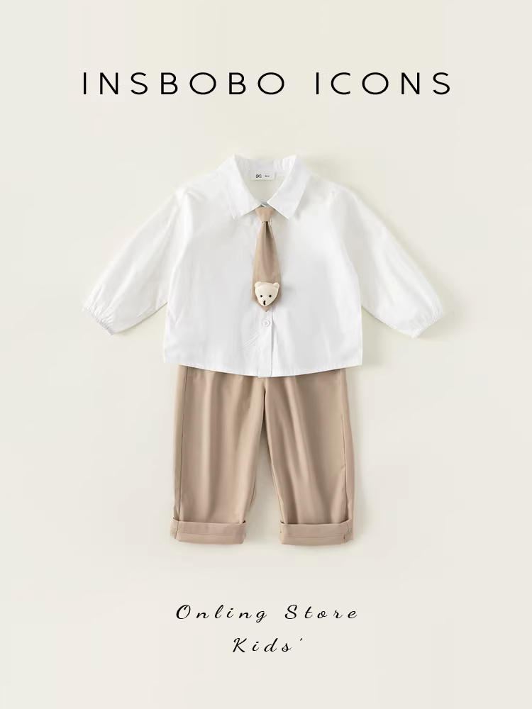 Bộ trang phục thu đông INSbobo cho bé trai 2025, áo sơ mi bé sơ sinh mới, bộ hai mảnh trẻ em, áo dài tay cho trẻ mới biết đi