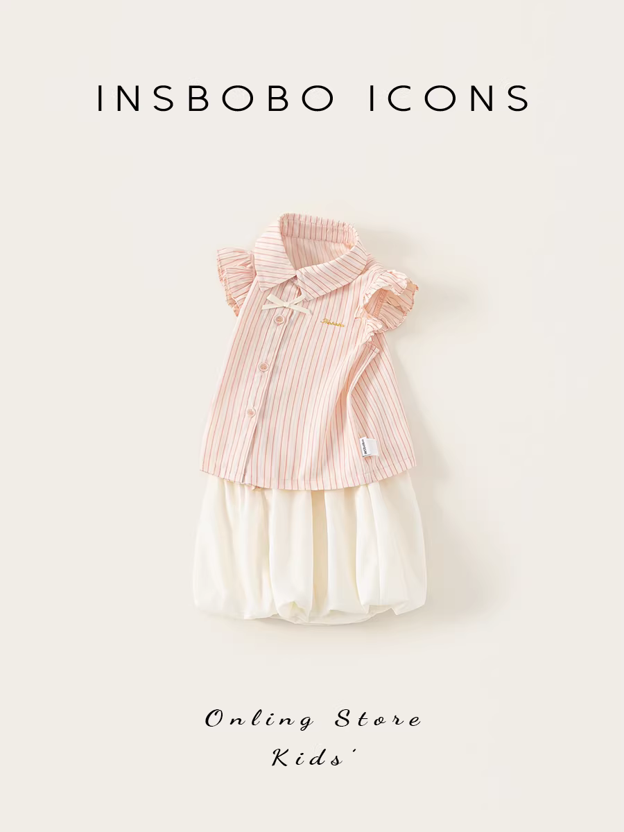 Bộ quần áo hè INSbobo cho bé gái 2025, áo sơ mi hai mảnh mới, bộ đồ trẻ em, quần áo mùa hè cho bé